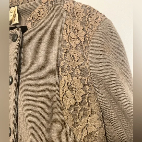 Free People - Victorian Lace Military Knit Cropped Jacket - Size 12 - Picture 5 of 8